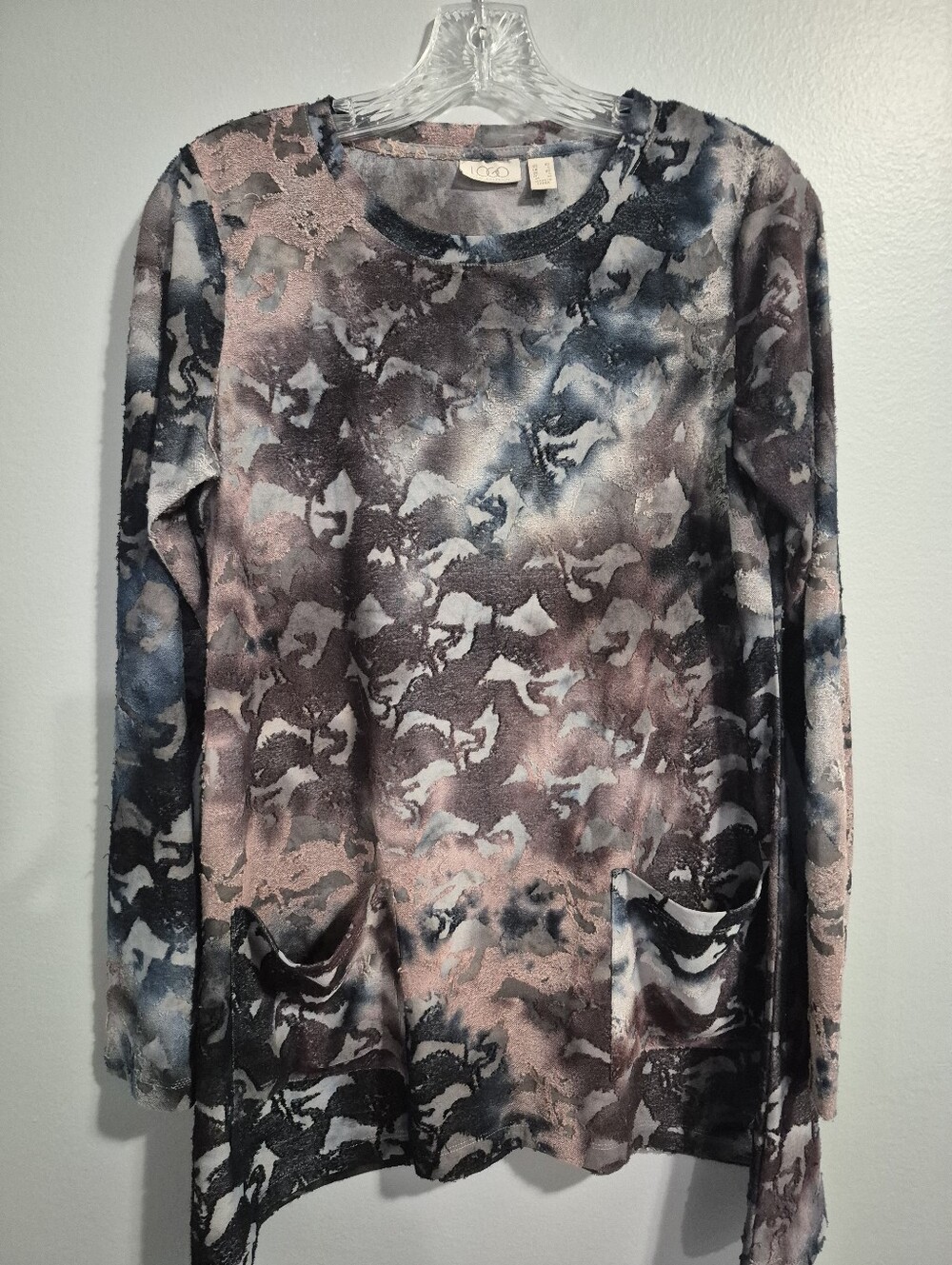 LOGO By Lori Goldstein Abstract Print Long Sleeve Top Xsmall
